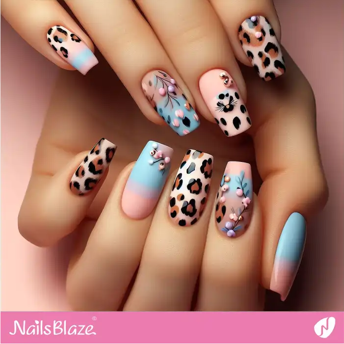 Pastel Nails and Leopard Print Design | Animal Print Nails - NB2545